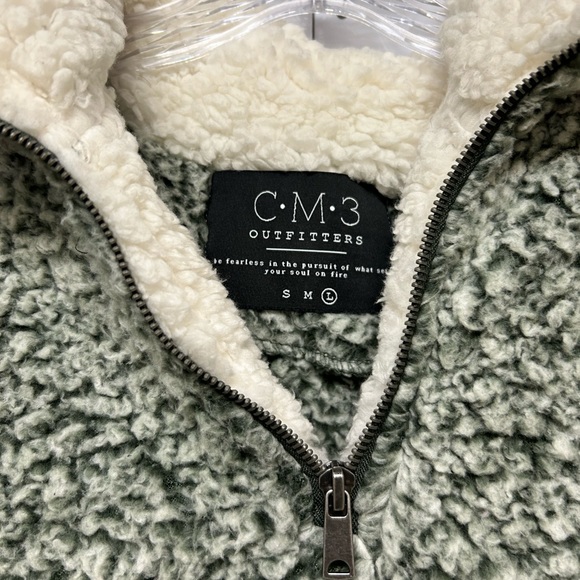 Green Fluffy Sherpa Quarter Zip SZ L - Picture 2 of 3